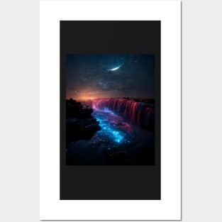Midnight glowing waterfall Posters and Art